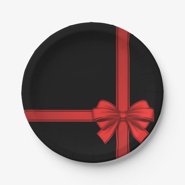 Christmas Paper Plates, Red Bow Paper Plates (Front)