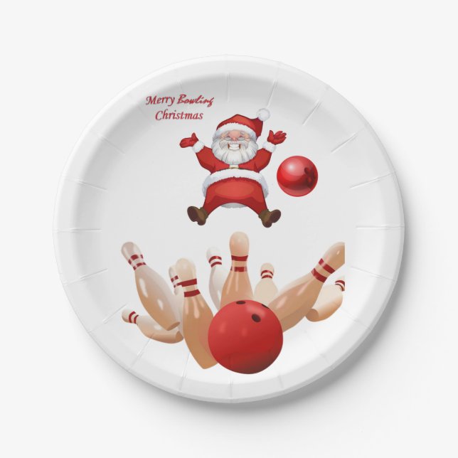 Christmas Paper Plates, Santa Bowling Plates (Front)