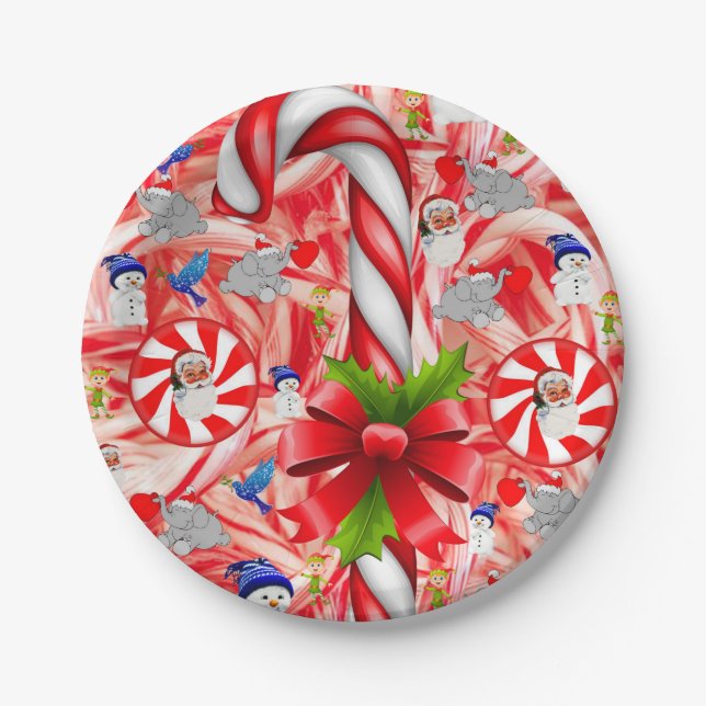 Christmas Paper Plates, Santa, Candy Cane, Pepperm Plates (Front)