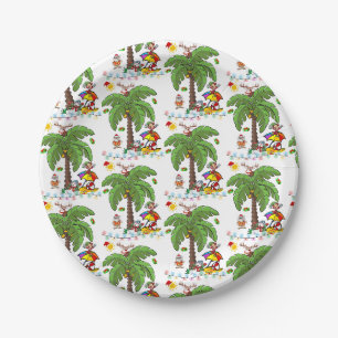 Christmas Paper Plates, Santa Claus Beach Bum Plates