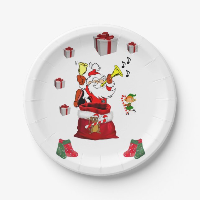 Christmas Paper Plates, Santa, Elf Paper Plates (Front)