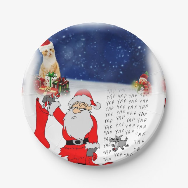 Christmas Paper Plates, Santa Kitten Plates (Front)