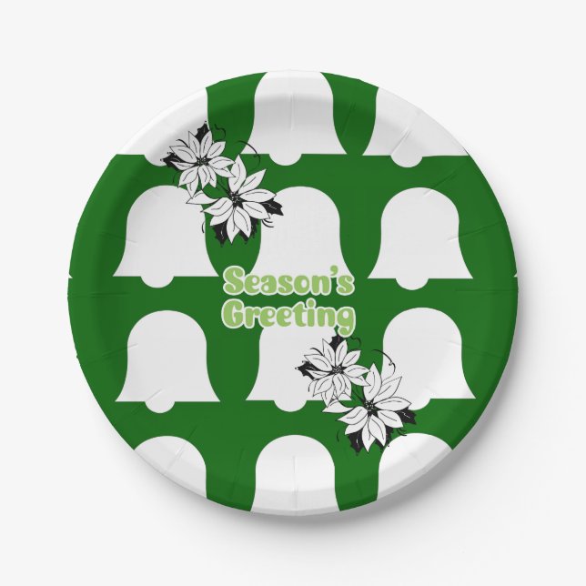 Christmas Paper Plates, Seasons Greetings Bells Paper Plates (Front)