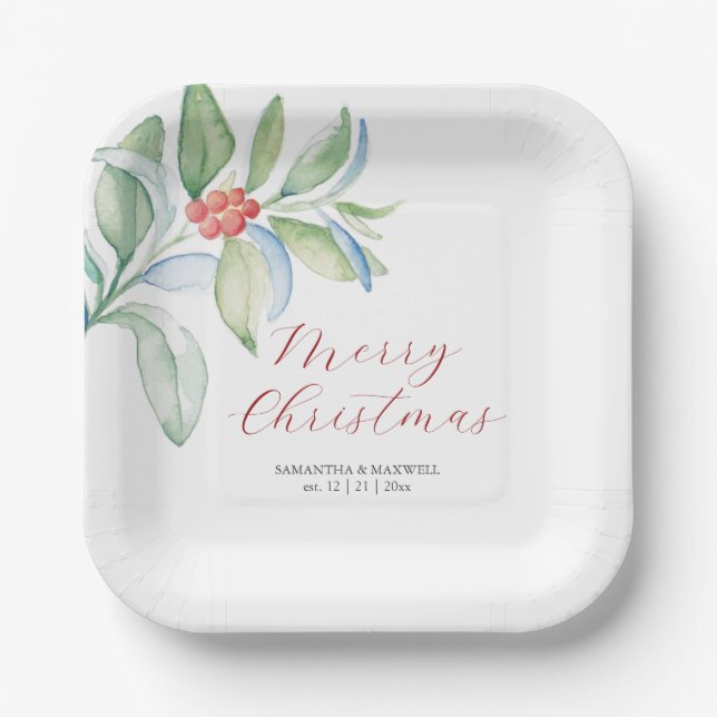 Christmas Paper Plates Simple Festive Greenery (Front)