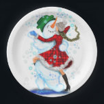 Christmas Paper Plates Snowman and Girl Dance<br><div class="desc">Paper Plates with Happy Snowman and Girl Dance Tango Christmas Party Fun Cartoon Drawing - Choose / Add Your Unique Text / Name / Color - Make Your Special Gift - Resize and move or remove and add elements / text with customization tool ! Drawing and Design by MIGNED. Please...</div>