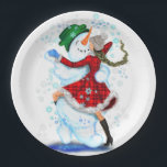 Christmas Paper Plates Snowman and Girl Dance<br><div class="desc">Paper Plates with Happy Snowman and Girl Dance Tango Christmas Party Fun Cartoon Drawing - Choose / Add Your Unique Text / Name / Color - Make Your Special Gift - Resize and move or remove and add elements / text with customization tool ! Drawing and Design by MIGNED. Please...</div>
