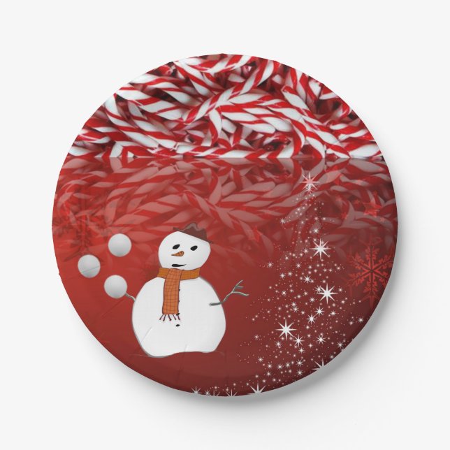 Christmas Paper Plates, Snowman, Candy Cane Plates (Front)