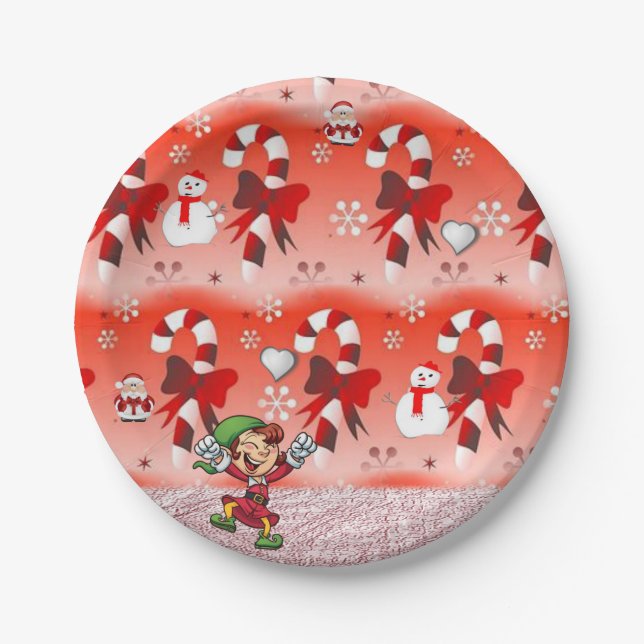 Christmas Paper Plates, Snowman, Elf Plates (Front)