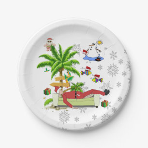 Christmas Paper Plates, Summer Beach Bum Santa  Paper Plates