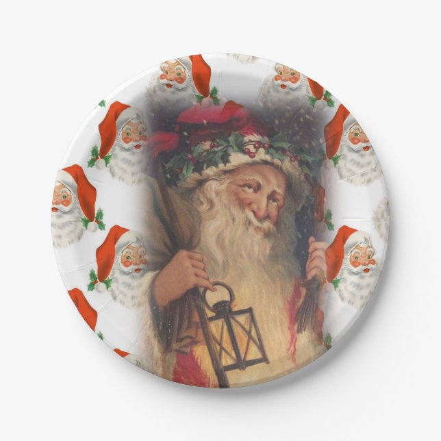 Christmas Paper Plates, Vintage Santa Plates (Front)