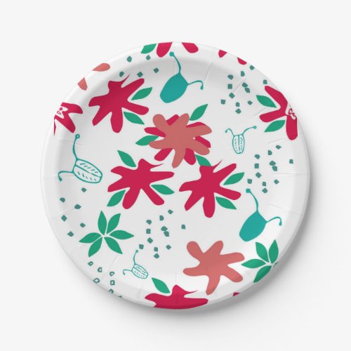 Christmas Paper Plates Whimsical Poinsettia Design