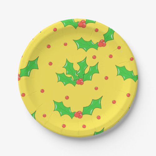 Christmas paper plates with bright holly design