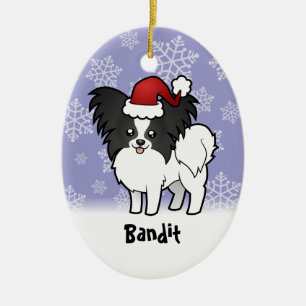 Christmas Papillon (add your pets name) Ceramic Ornament