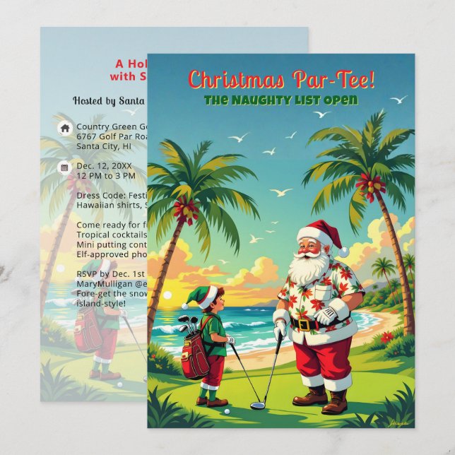 Christmas Par-Tee Funny Tropical Golf Santa Party Invitation (Front/Back)