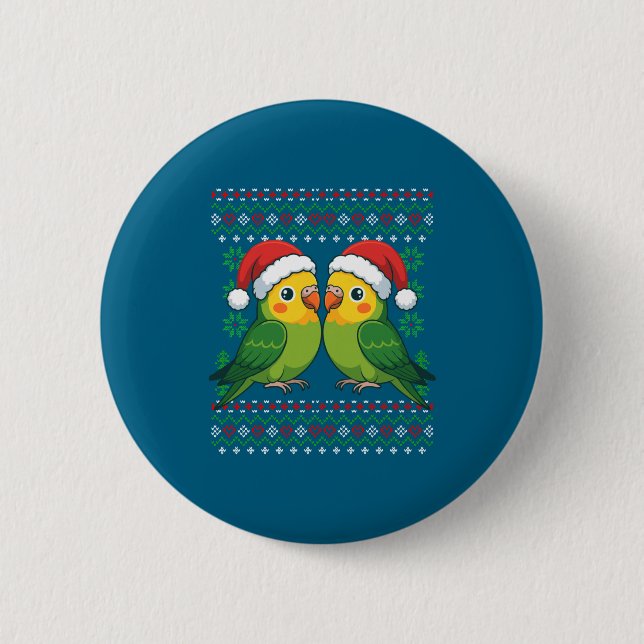 Christmas Parakeet Ugly Xmas Sweater Parakeets Lon Button (Front)