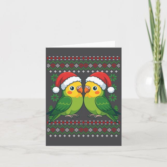 Christmas Parakeet Ugly Xmas Sweater Parakeets Lon Card (Front)