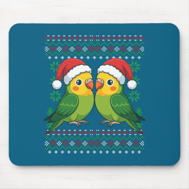 Christmas Parakeet Ugly Xmas Sweater Parakeets Lon Mouse Pad (Front)