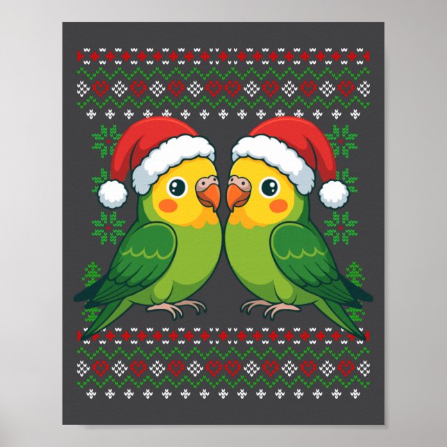 Christmas Parakeet Ugly Xmas Sweater Parakeets Lon Poster (Front)