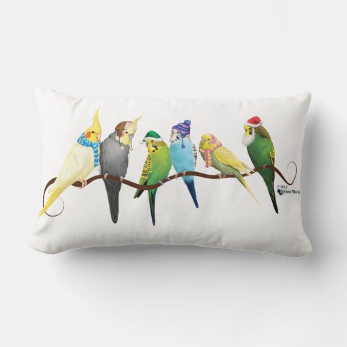 Christmas Parakeets  Cockatiels Lumbar Pillow
