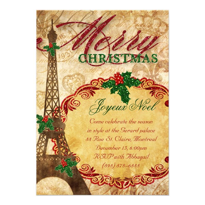 Christmas Paris Invite Eiffel Tower Vintage