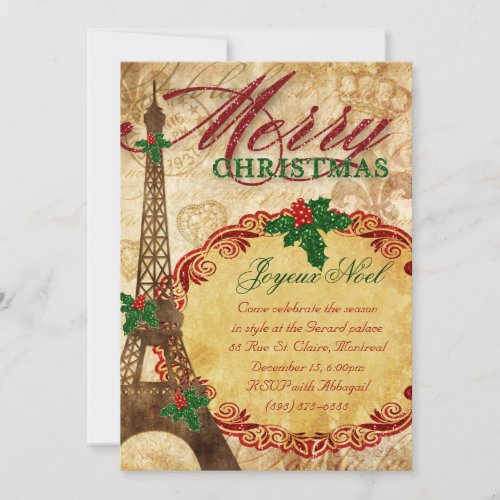 Christmas Paris Invite Eiffel Tower Vintage