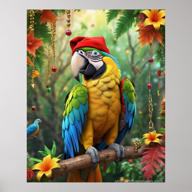 Christmas Parrot As Santa Claus-76349 Poster (Front)