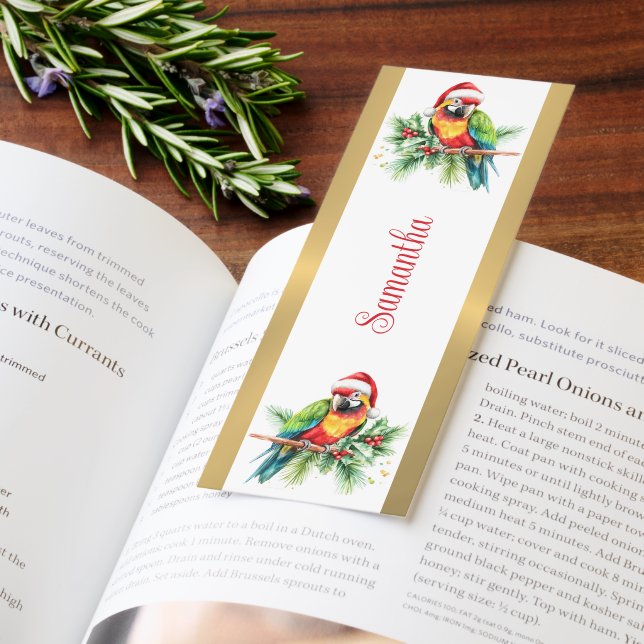 Christmas Parrot Gold Border Custom Name Bookmarks (Book)
