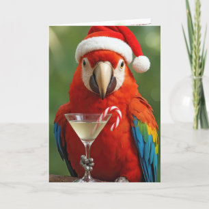 Christmas Parrot Holding a Cocktail Card