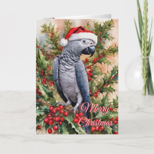 Christmas parrot holiday card African grey