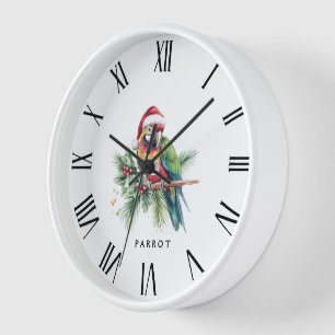 Christmas Parrot Roman Numerals Clock