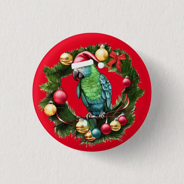 Christmas Parrot Wreath Button (Front)
