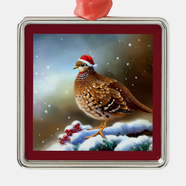 Christmas Partridge 2 Metal Ornament (Front)