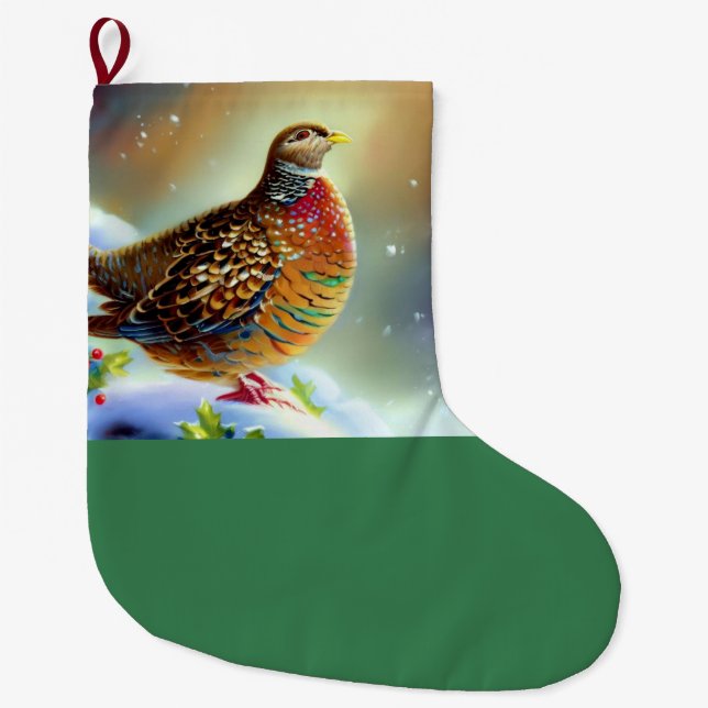 Christmas Partridge 3 Large Christmas Stocking (Front)