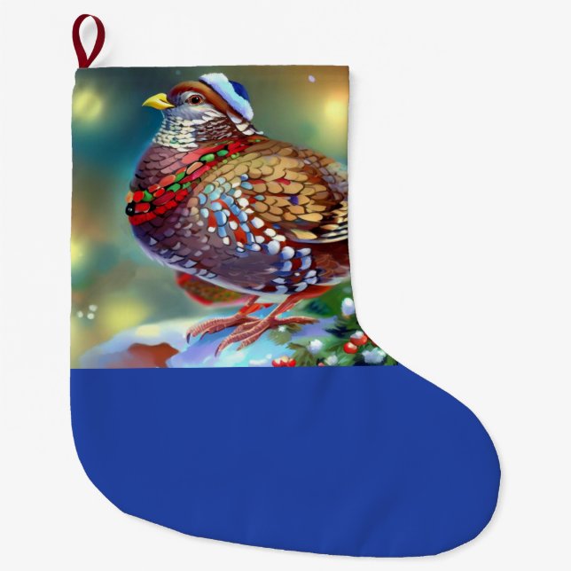 Christmas Partridge 4 Large Christmas Stocking (Front)