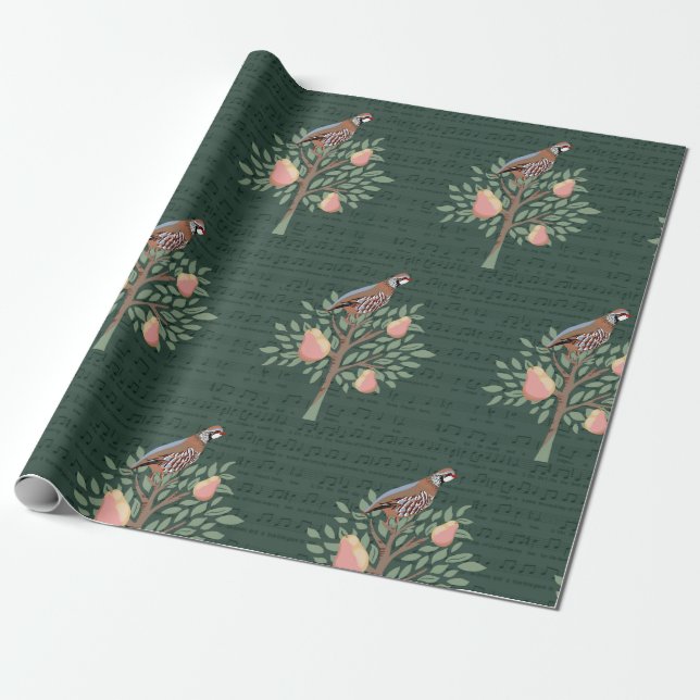 Christmas partridge in a pear tree wrapping paper (Unrolled)