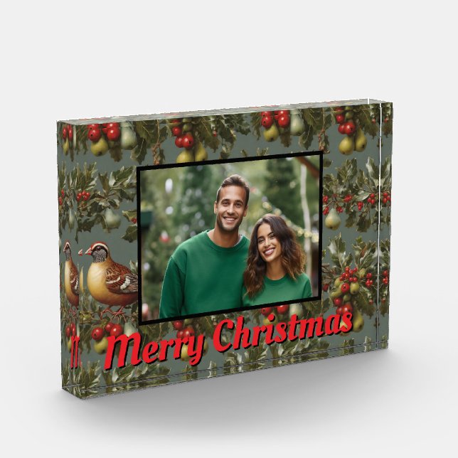 Christmas partridge in pear tree photo template block (Left)