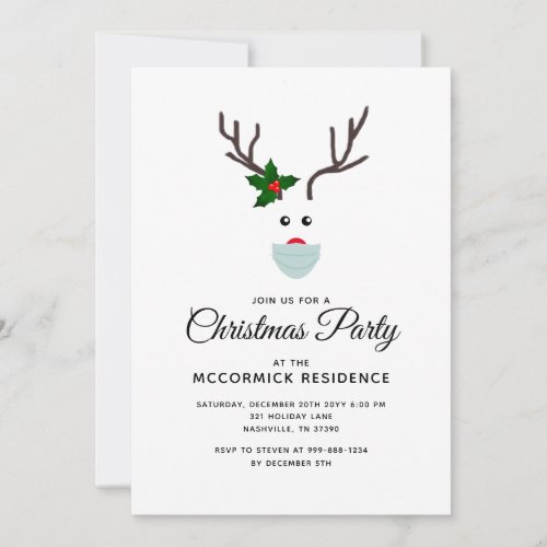 Christmas Party 2021 Face Mask Reindeer Invitation