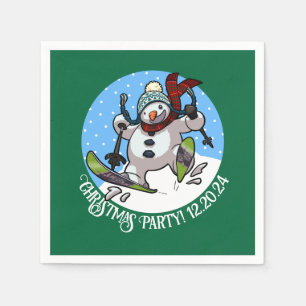 Christmas Party Add The Date Skiing Snowman Napkins