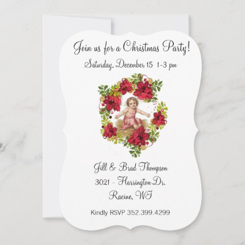 Christmas Party Baby Jesus Floral Wreath Invitation
