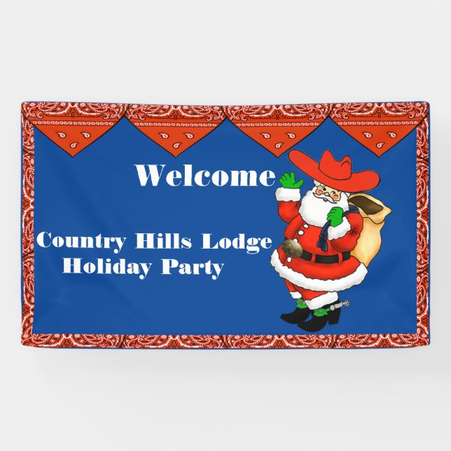 Christmas Party Banner Red Bandana Cowboy Santa (Horizontal)