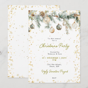 Christmas party baubles pine tree invitation