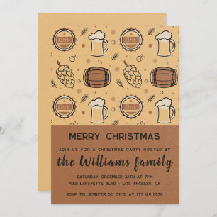 Christmas Party Beer Drinks Rustic Invitation