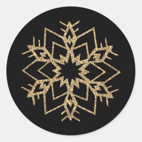 Christmas Party   Black and Gold Snowflakes Classic Round Sticker