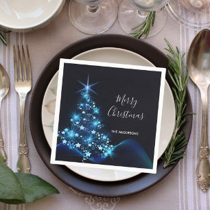 Christmas party black blue modern tree napkins