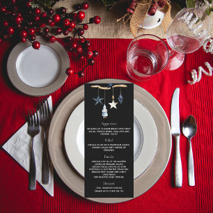 Christmas party black blue nordic gnome menu card