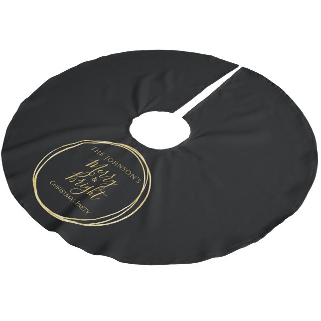 Christmas Party Black Gold Brushed Polyester Tree Skirt (Angled)