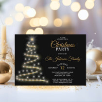 CHRISTMAS PARTY Black Gold Glitter Stars Tree Invitation