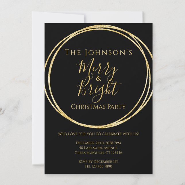 Christmas Party Black Gold Invitation (Front)
