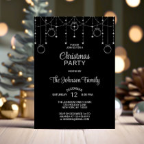 CHRISTMAS PARTY Black Silver Glitter Stars Invitation
