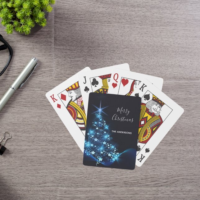Christmas party blue black tree modern poker cards (Creator Uploaded)